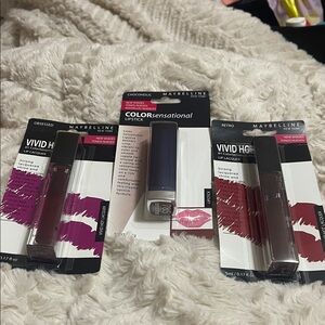 Maybelline Vivid Hot Lip Lacquer and Lipstick Trio - Purple, Brown, Blue